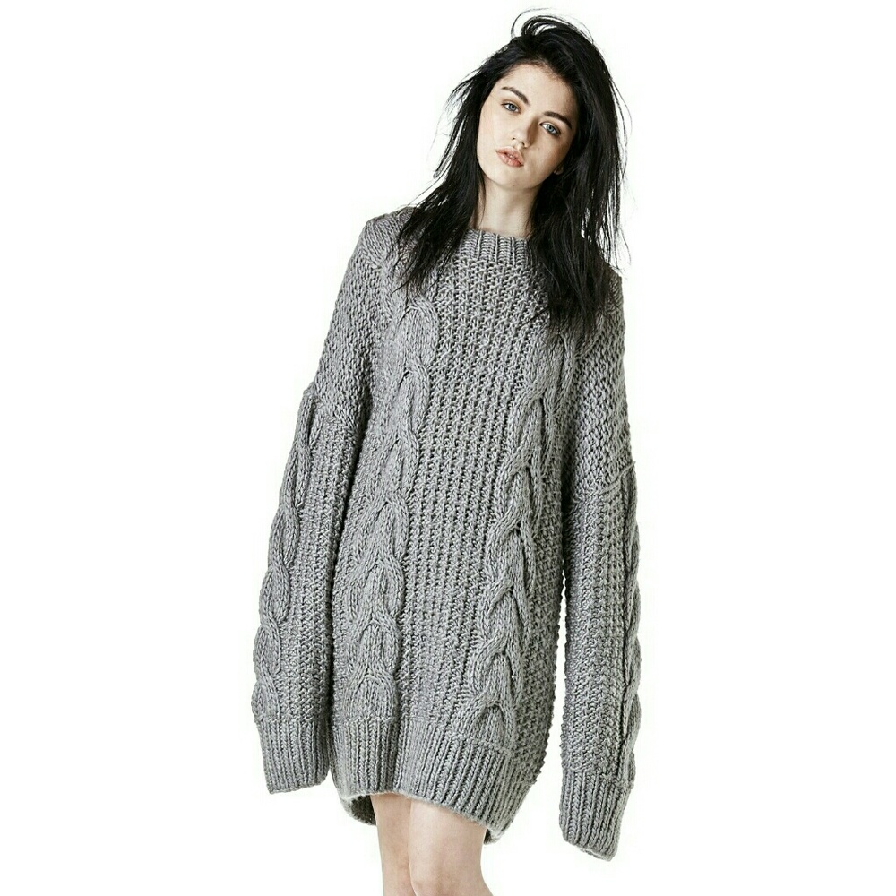 Unif Chunky Cable Knit Grey Sweater Reverb