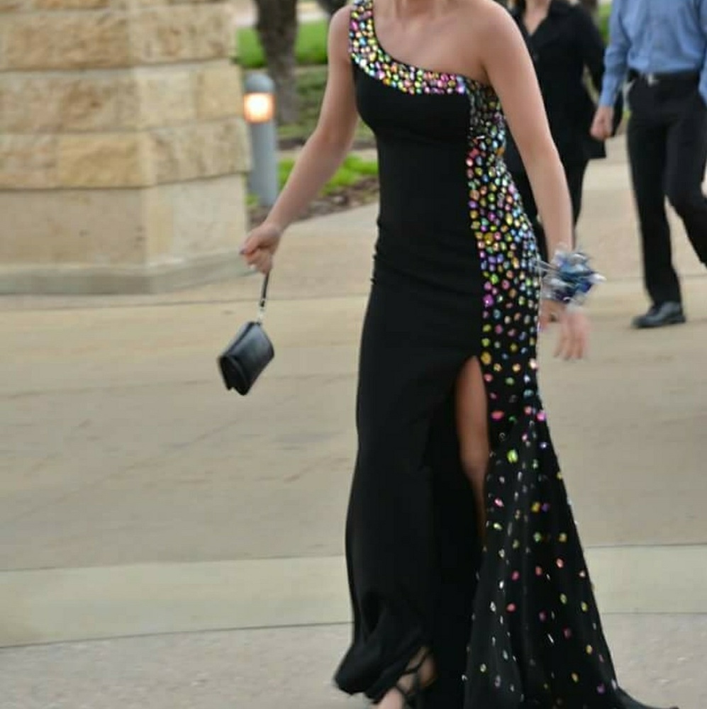 Black beaded prom or cocktail dress