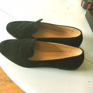 J Crew Black Suede Penny Loafers