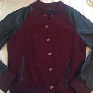 Burgundy leather varsity jacket