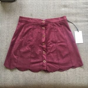 Kendall & Kylie Maroon Button Up Suede Skirt