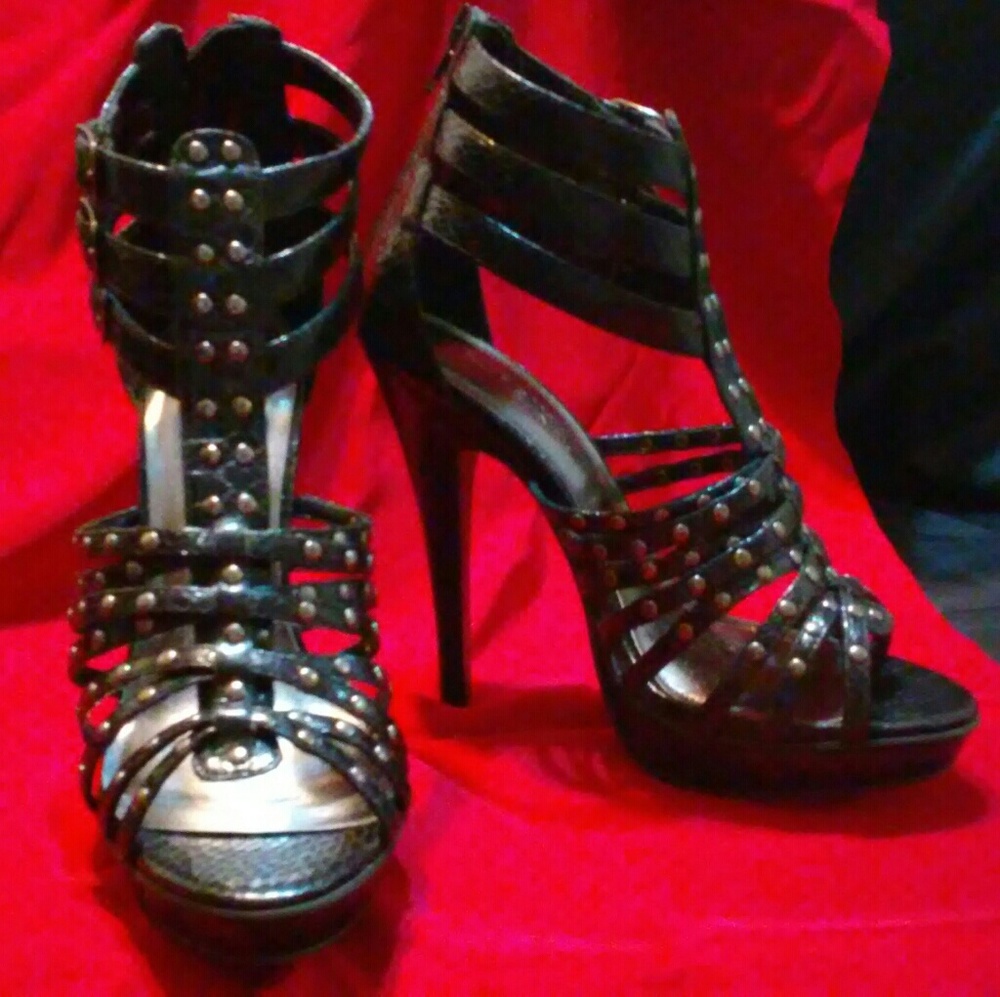Studded Snakeskin Gladiator Heels