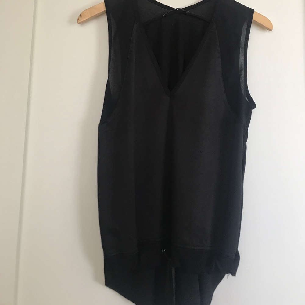 Black sleeveless top with tie singe bottom