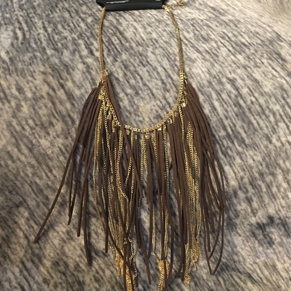 Leather and gold tone choker necklace