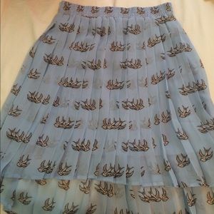 Pleated sky blue bird skirt