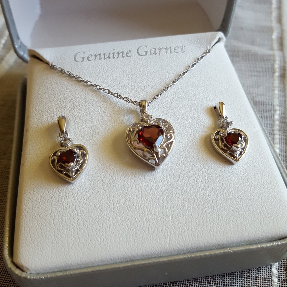 Sterling Silver Genuine Garnet Necklace & Earrings
