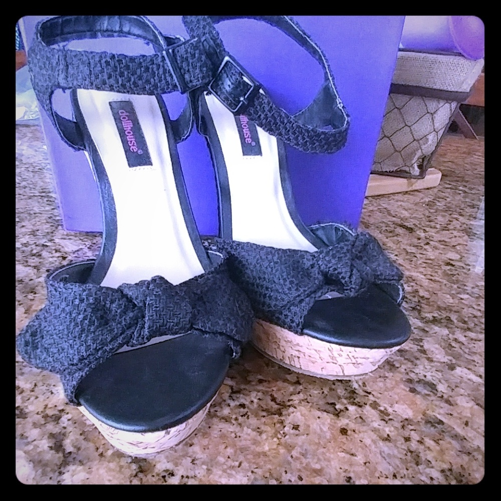 Dollhouse Black Bow Wedges