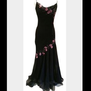 Xscape beaded silk dress with floral design