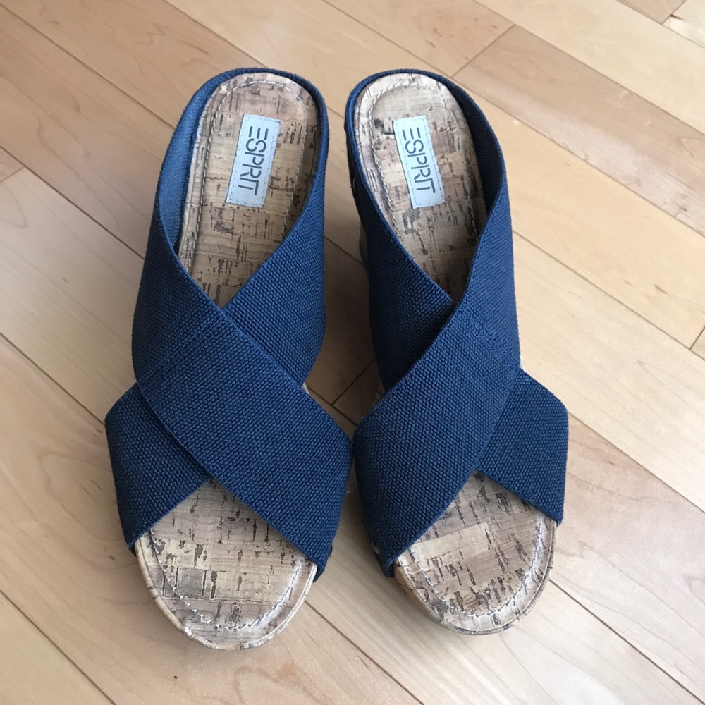 ESPRIT Navy Blue & Cork Wedges