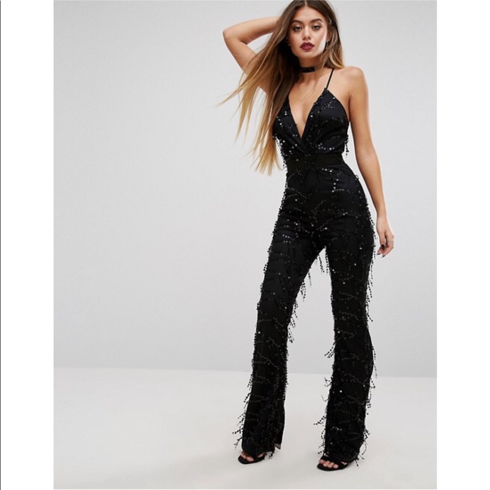 Sequin Plunge Jumpsuit UK Sz 14 US Sz 10