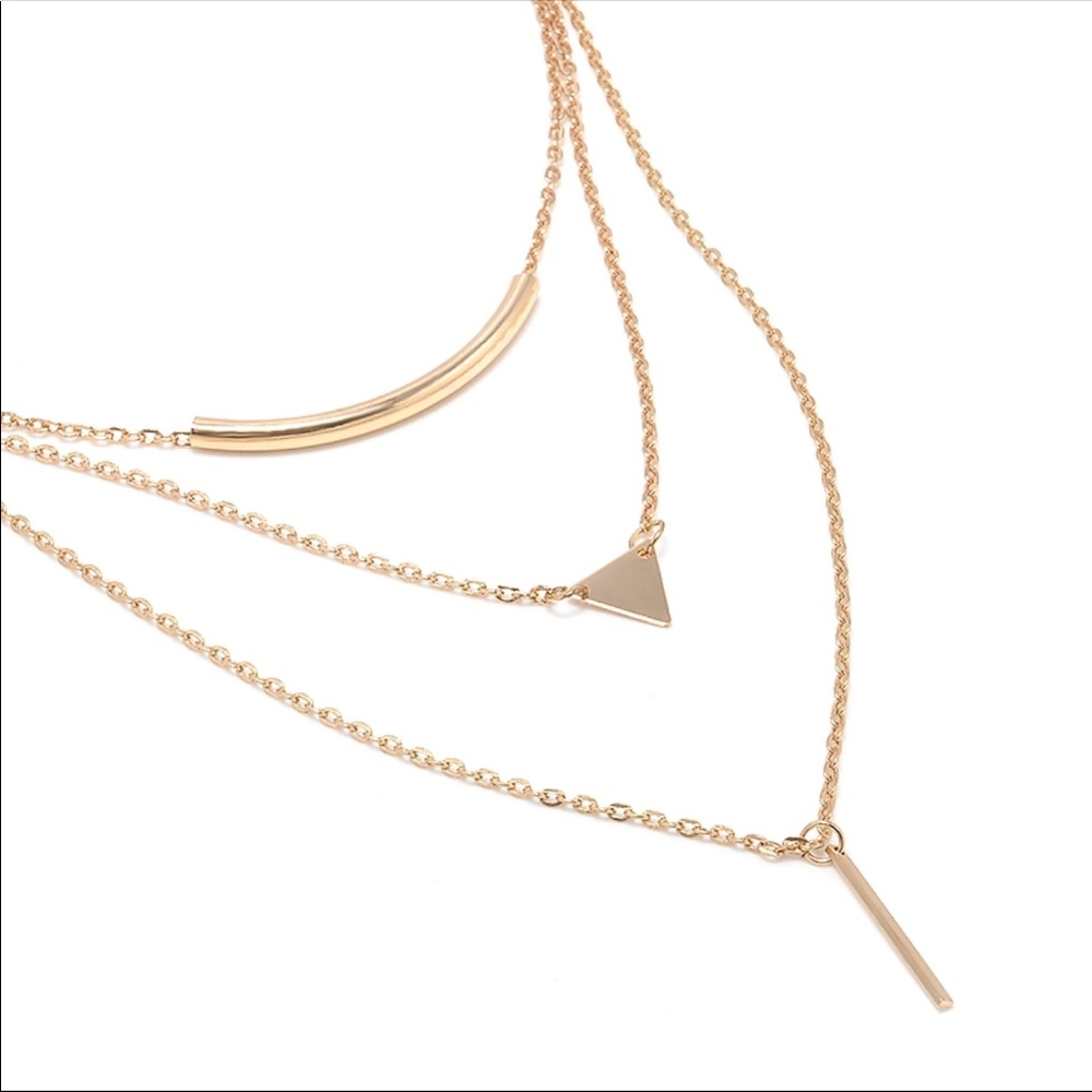 5/$25 Gold bar multi layered necklace triangle - Picture 2 of 3