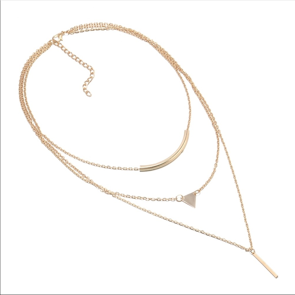 5/$25 Gold bar multi layered necklace triangle - Picture 3 of 3