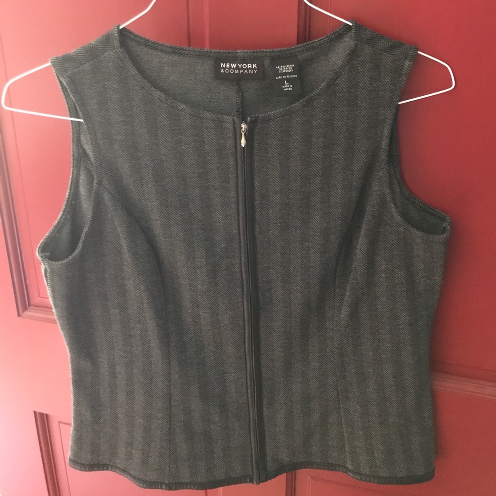 New York & Company dark grey and black zip vest