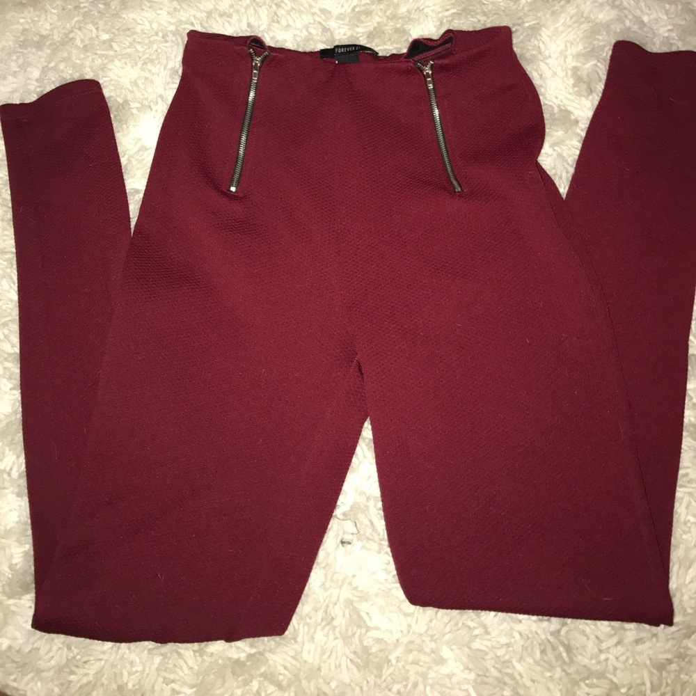 Forever 21, high waisted maroon thick legging.