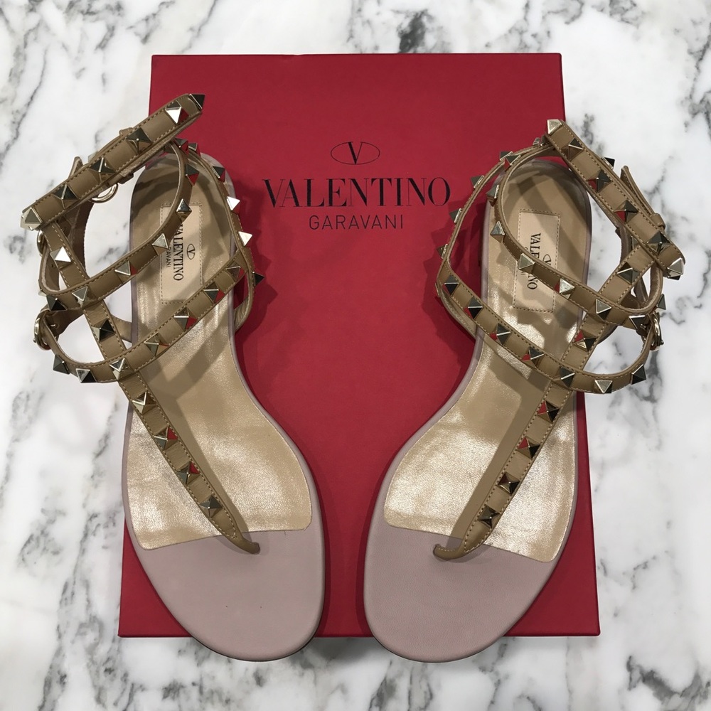 Valentino Rockstud Gladiator - Flat Thong - Alpaca