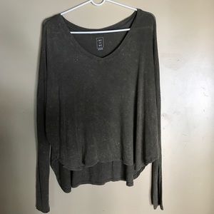 Army green long sleeve v scoop neck
