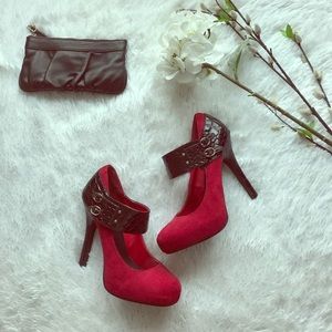 Red and Black Suede Pumps