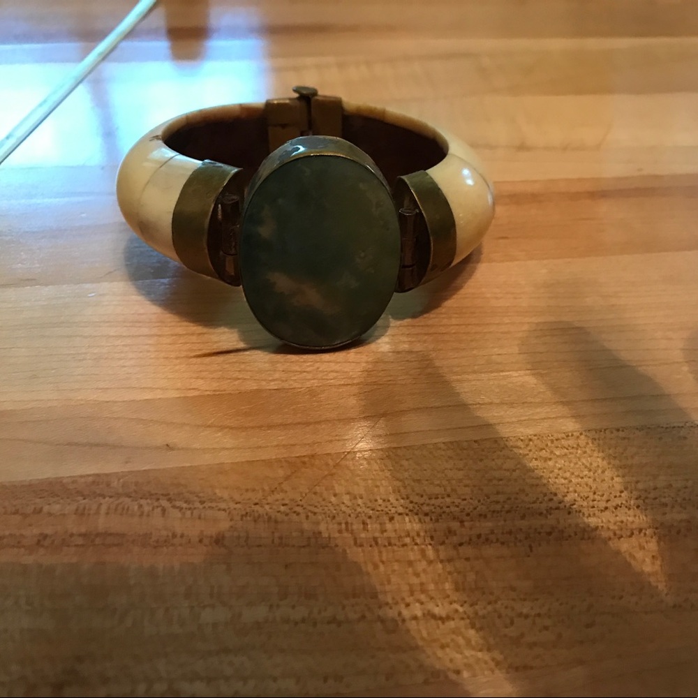 Vintage brass, stone, wood bracelet