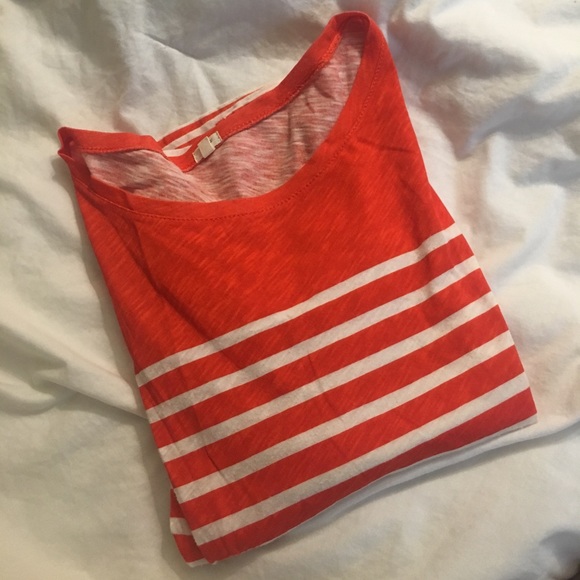 J. Crew White and Orange Stripped Tee - Picture 2 of 3