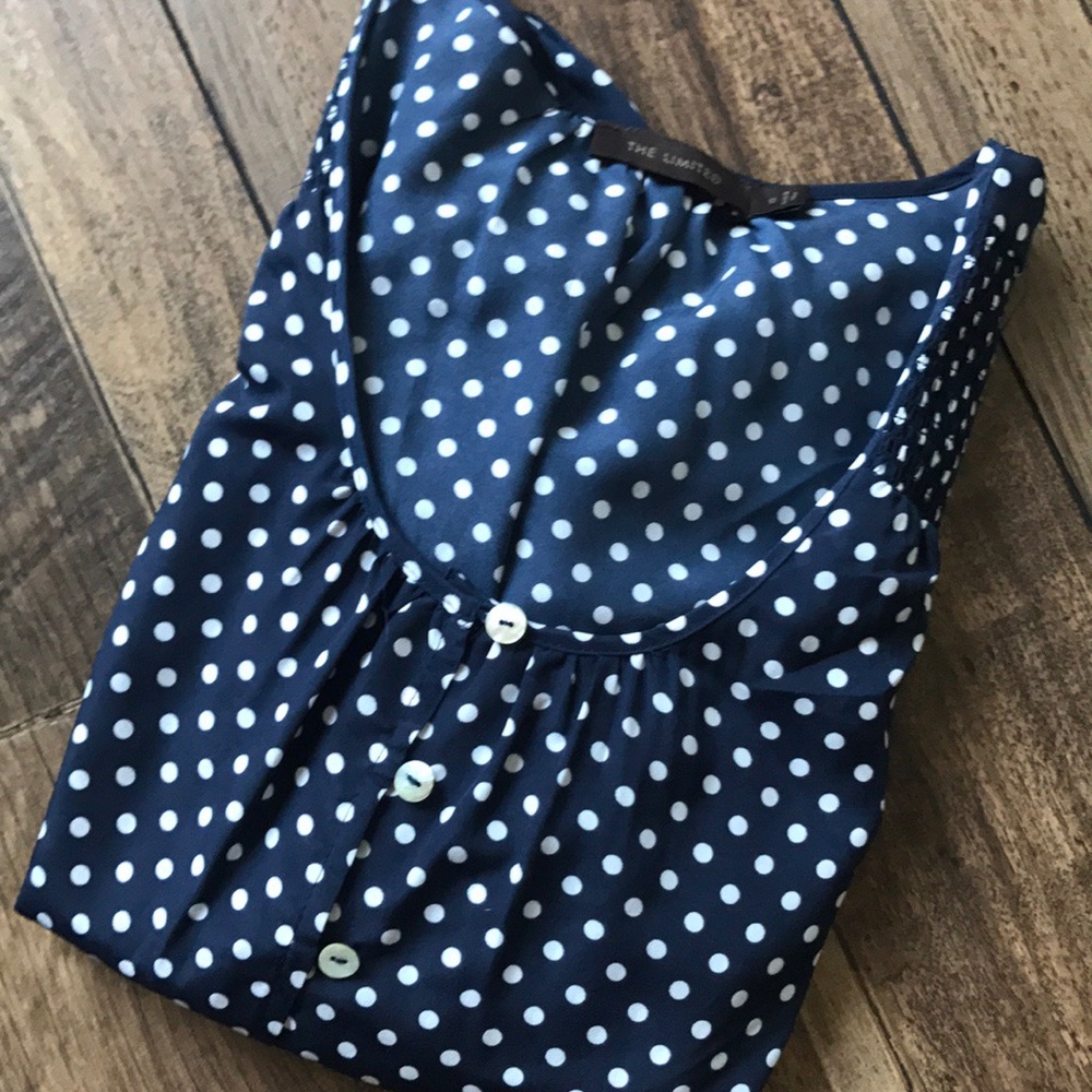 The Limited Navy blue with white polka dots top