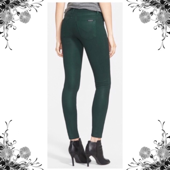 green coated jeans