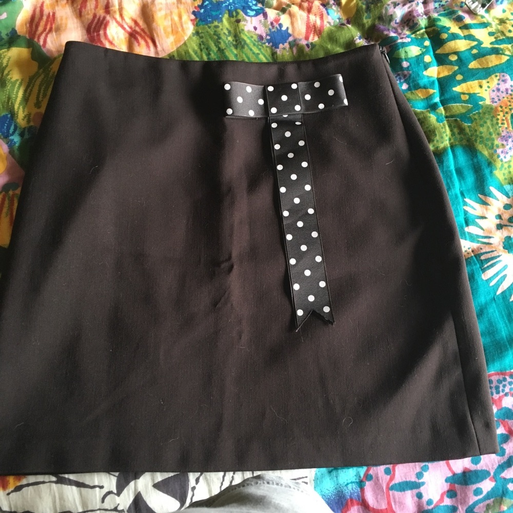 Dark Brown Mini Skirt with Polka Dot Bow detail