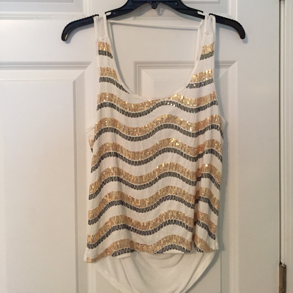 White, gold, grey tank top