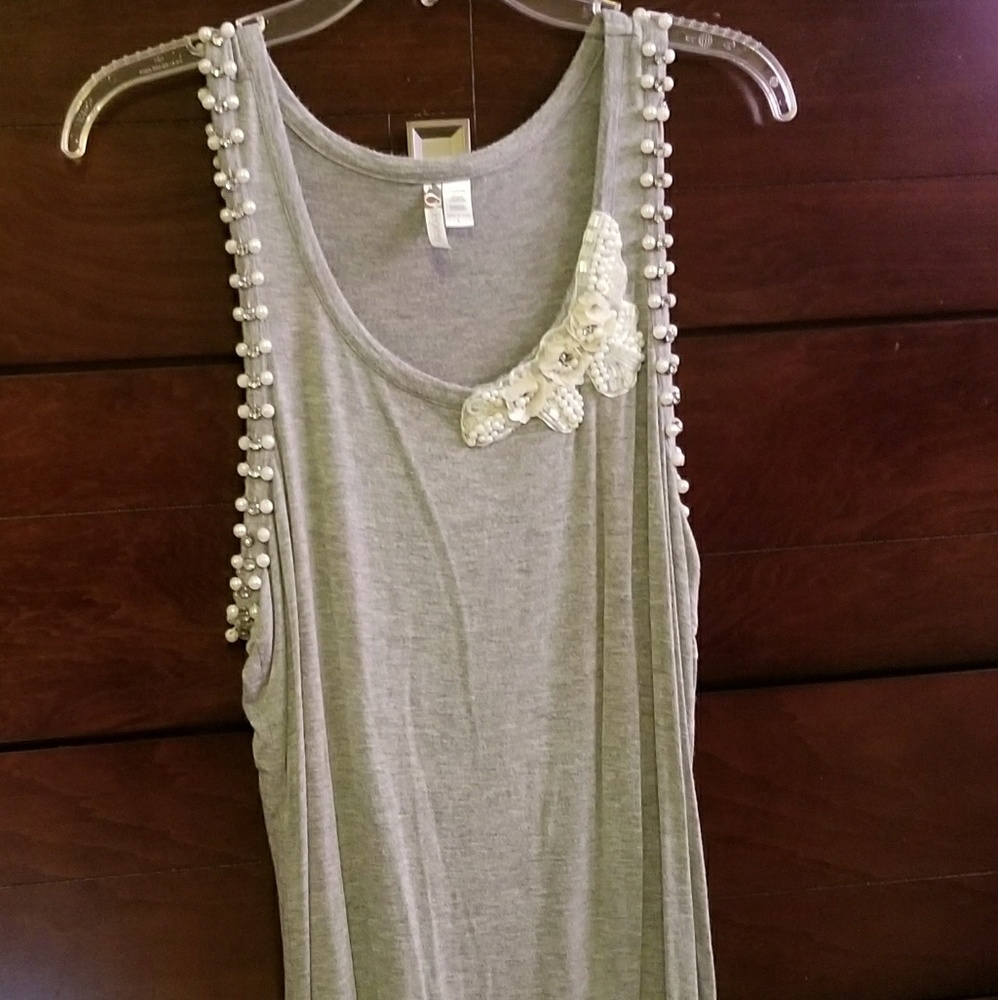 Grey pearl beaded sequence top