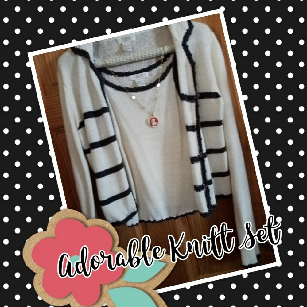 ADORABLE Little Sweater Set two tone pearl buttons