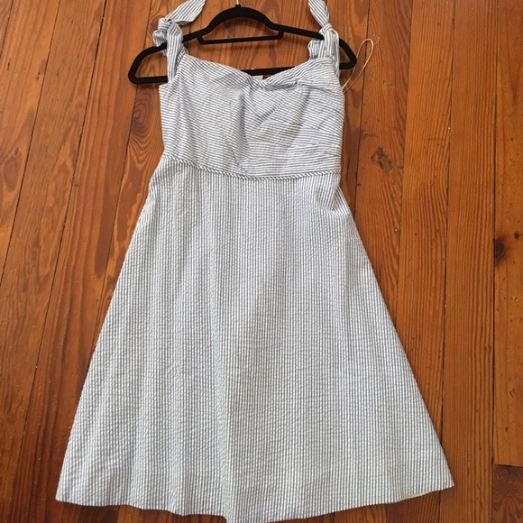 New J-Crew 4-P Seersucker off-the-shoulder dress - Picture 2 of 6