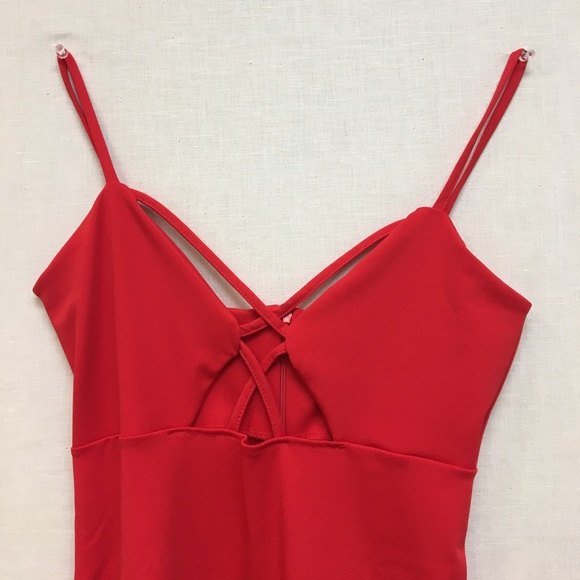 'Adriana' Red Strappy Midi Dress - Picture 3 of 5