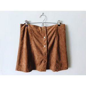 Faux suede button up skirt