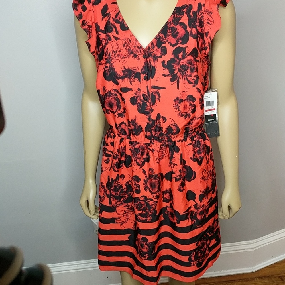 Kensie Red and Black Floral Cocktail Dress