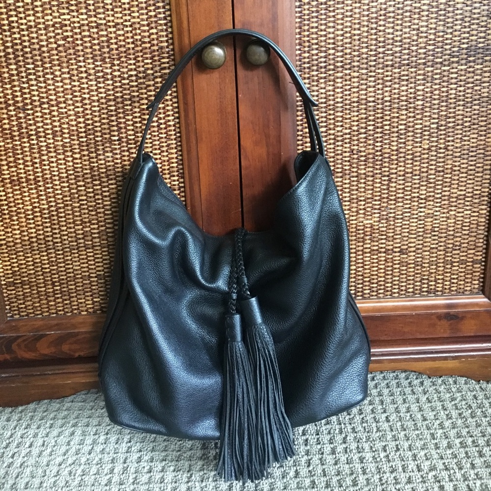 Rebecca minkoff black leather hobo tassel bag
