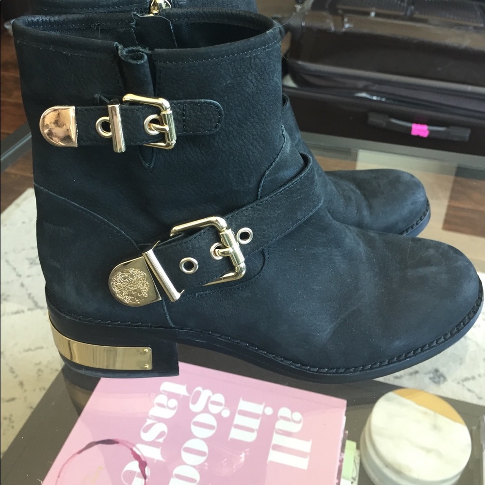 Vince Camuto Black Bootie with Gold Buckles