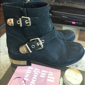 Vince Camuto Black Bootie with Gold Buckles