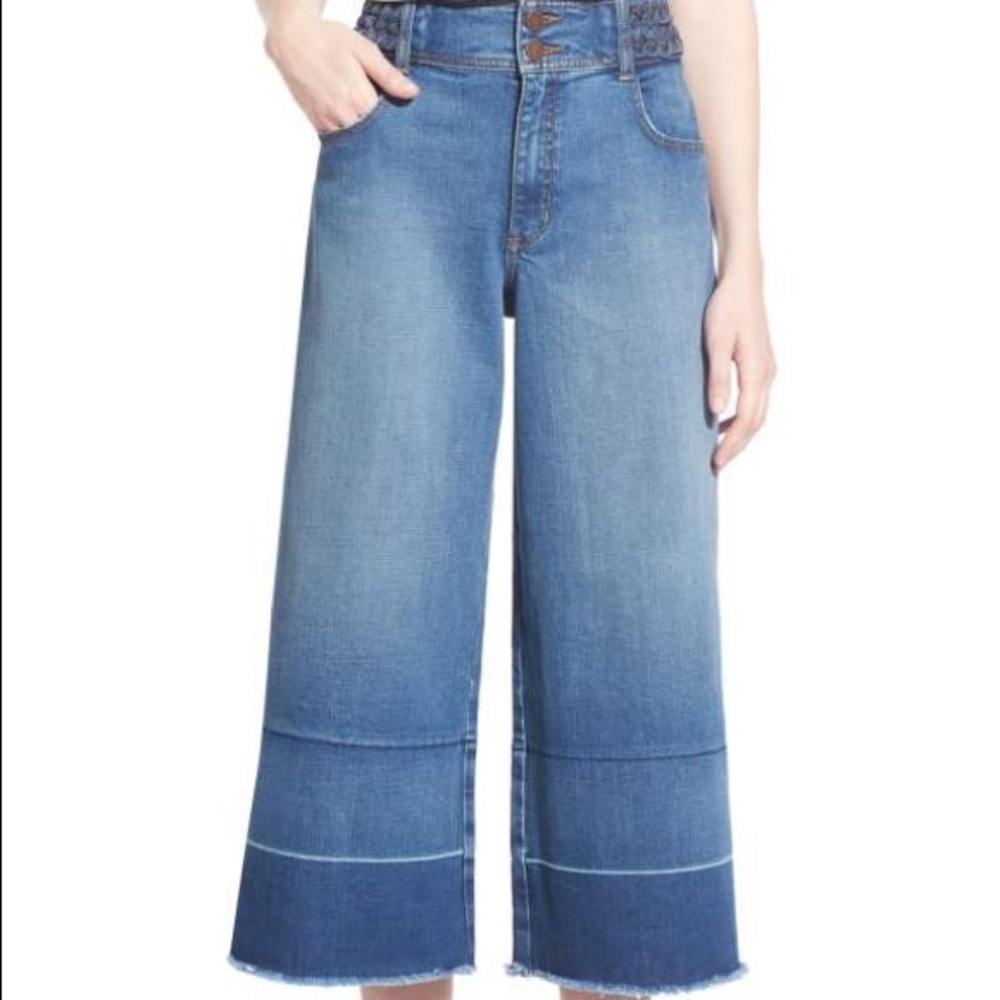 Olivia Palermo + Chelsea28 wide leg drop hem jeans