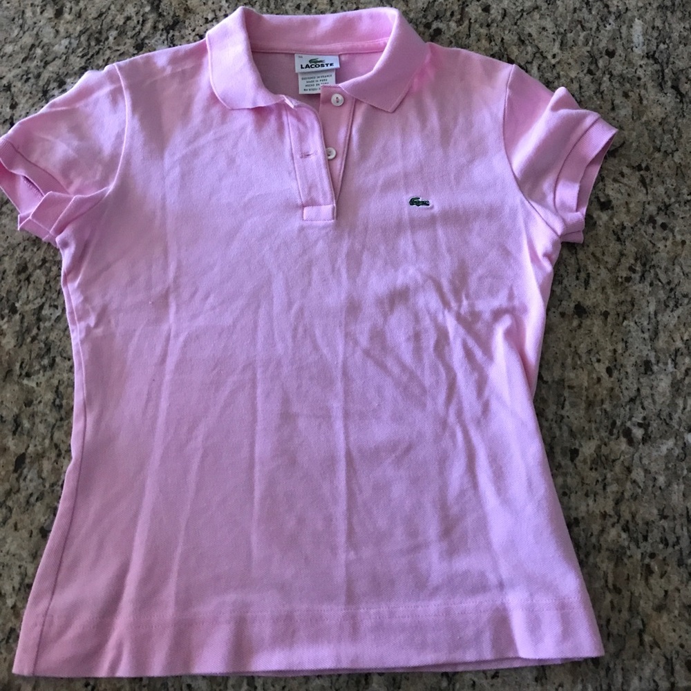 New Lacoste's pink fitted collared tshirt Sz 36