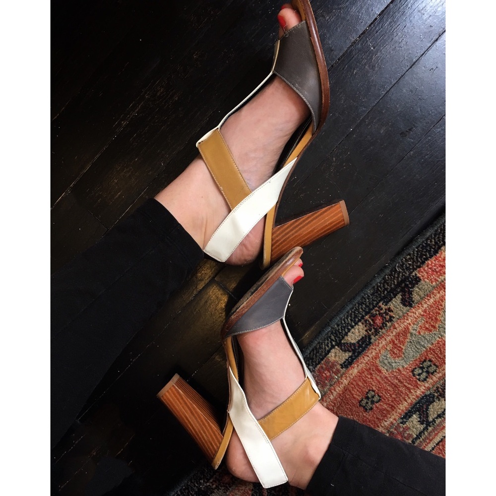 Colorblock wood-heeled sandals by Biala