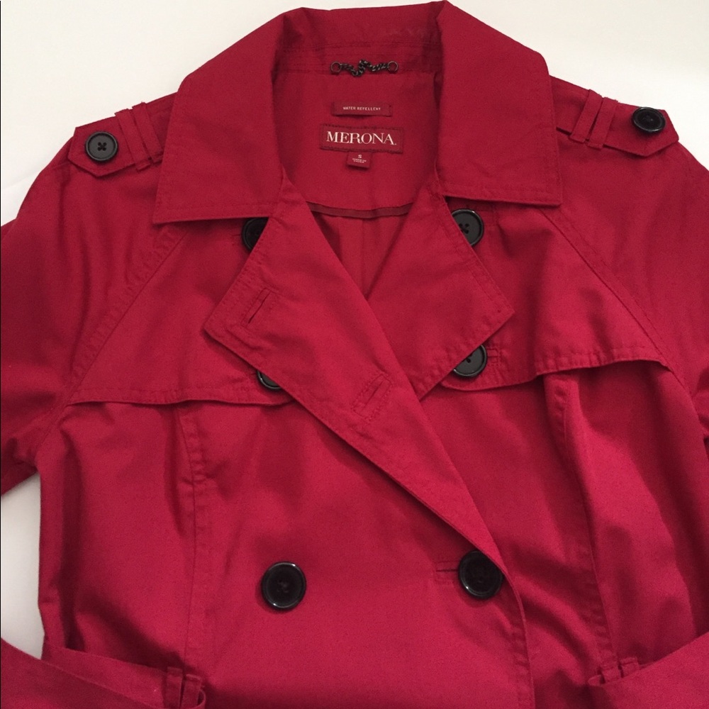 Red Trench with Blue Stripe Lining S - Picture 2 of 2