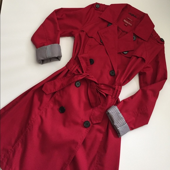 Jackets & Blazers - Red Trench with Blue Stripe Lining S