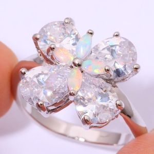 🍒White Fire Opal Topaz Silver Ring Sz 7