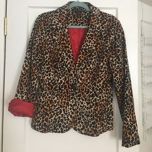 Leopard blazer with red lining.