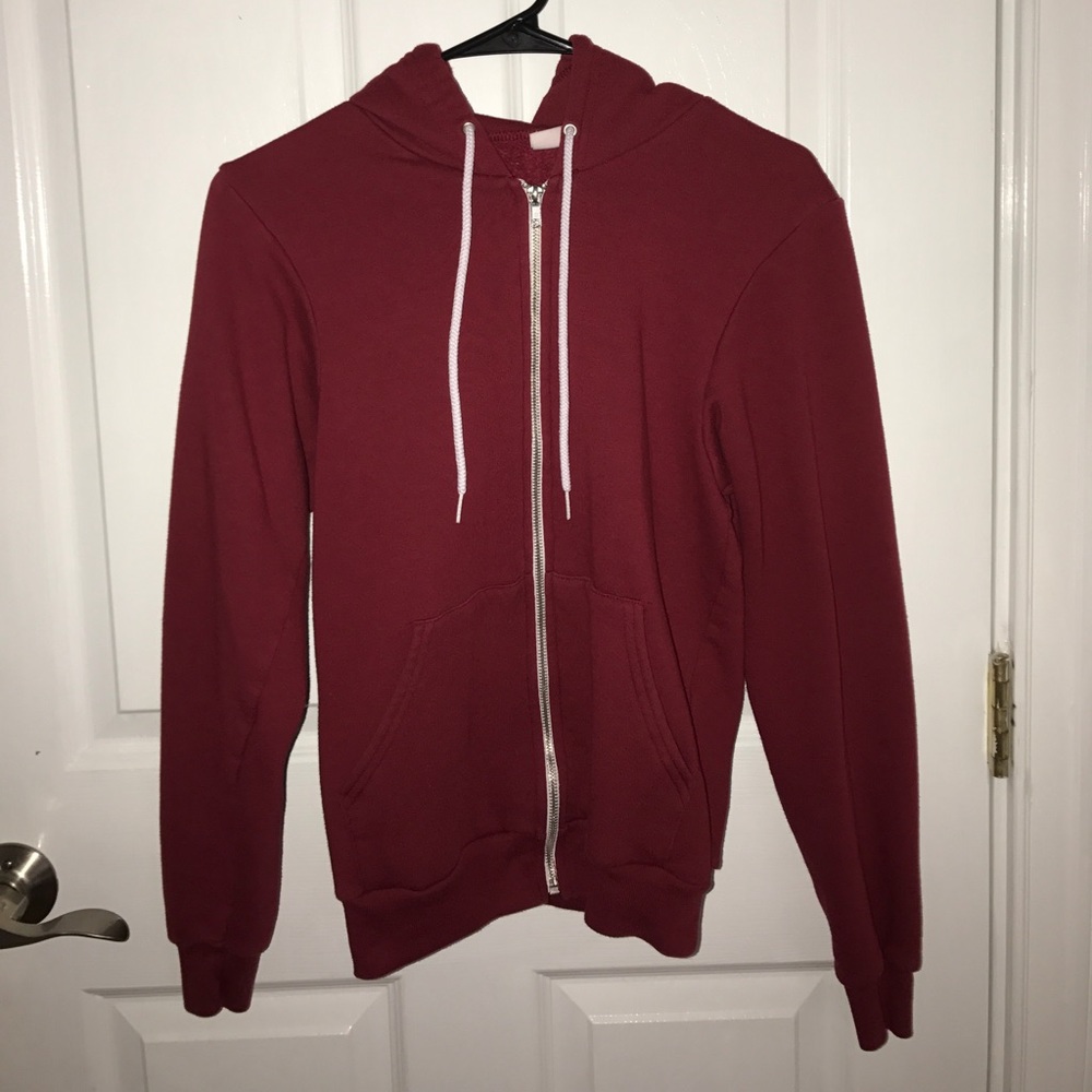 red american apparel zip up hoodie