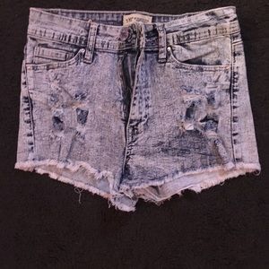 Distressed jean shorts