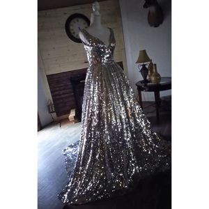 Silver Sequin Evening Gown prom pageant