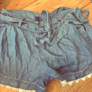 Francesca loose denim shorts with lace.