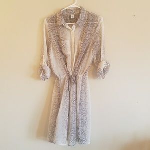 Sheer, button down, long sleeve dress, snakeskin