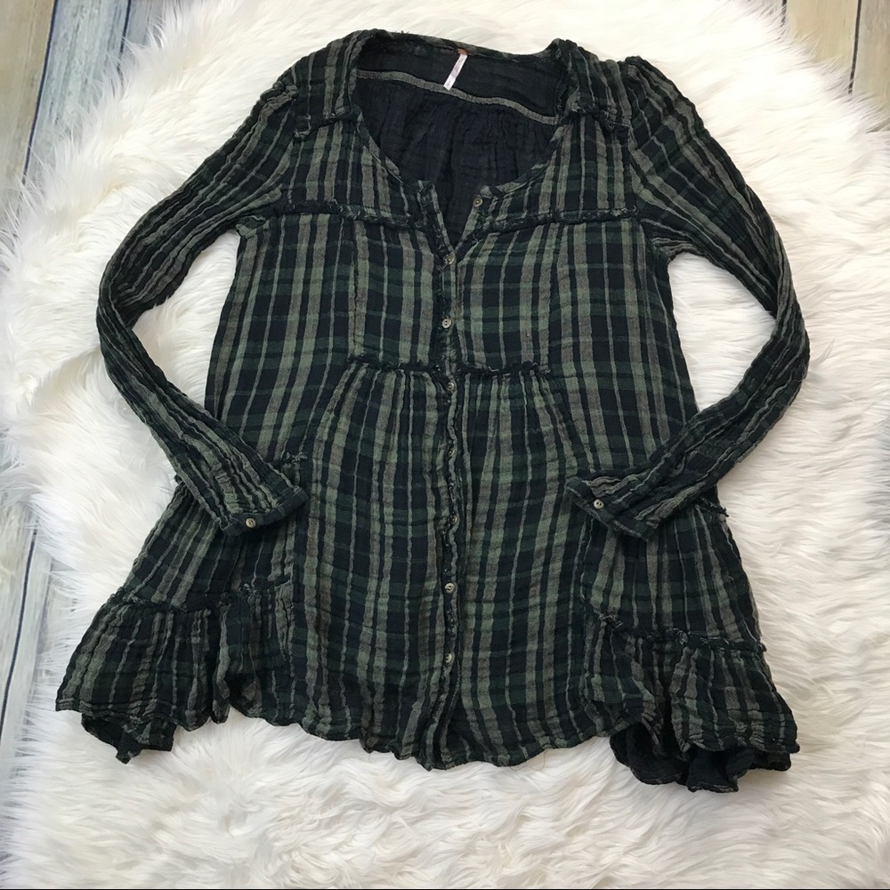 [Free People] Green and Black Plaid Tunic