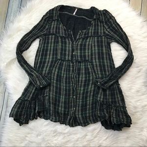 [Free People] Green and Black Plaid Tunic